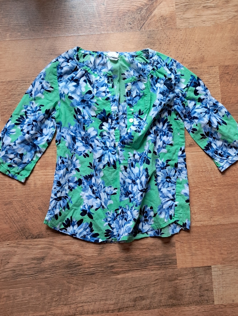 Girl's Crew Cuts Green Floral Button-Front Blouse